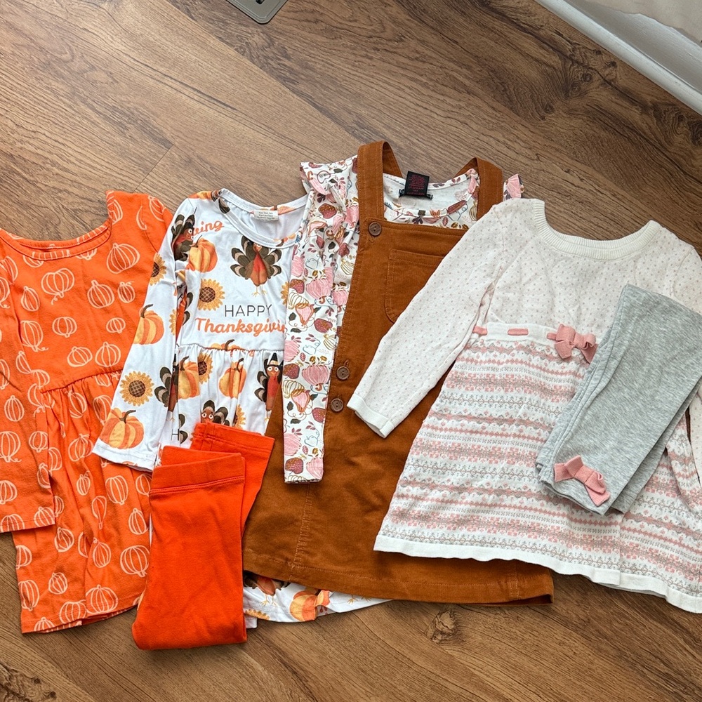Girls 4T Matching Fall Sets - Orange, White, Brown, Gray